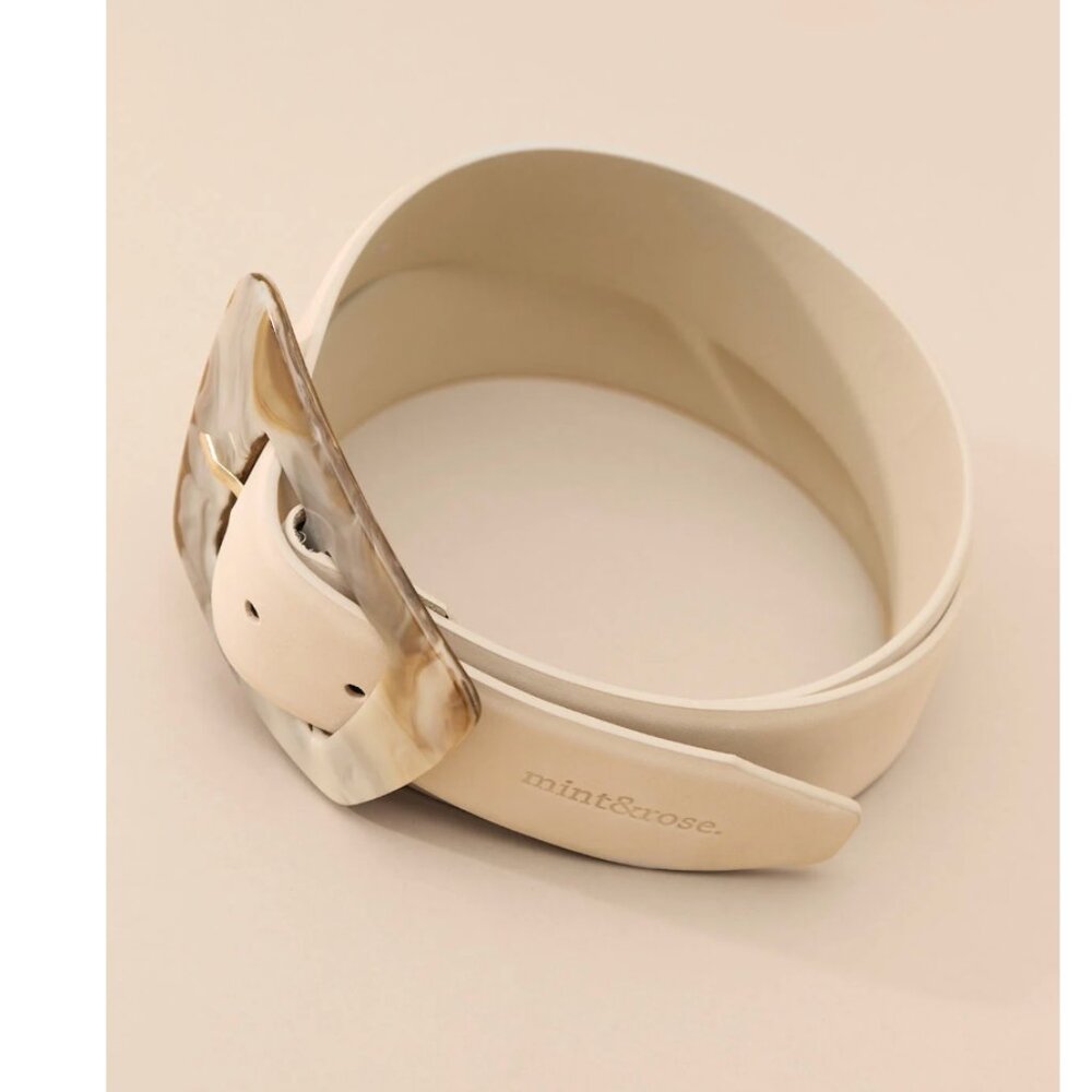 mint&rose.Cinturón linen XL White Leather Belt with Marble-Effect Buckle - Picture 12 of 12